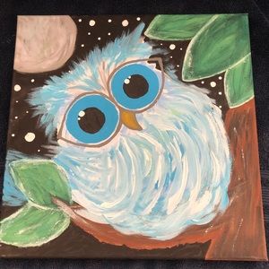 Acrylic owl painting on 12” x 12” canvass
